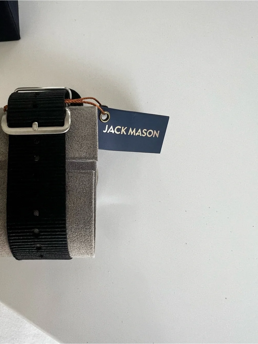 New Jack Mason Black and Silver Chronograph Watch with Black Nylon Strap